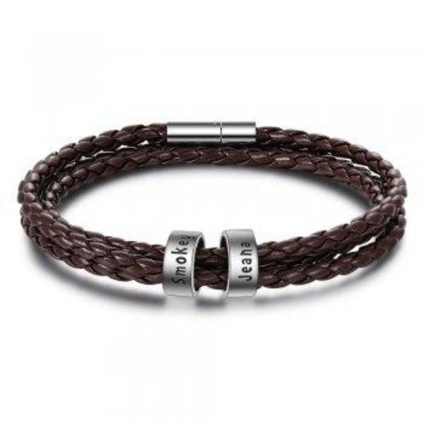 Personalized Braided Leather Name Bracelet for Men