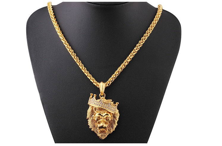 Iced Fluorescent Lion Head Hip Hop Pendant Necklace