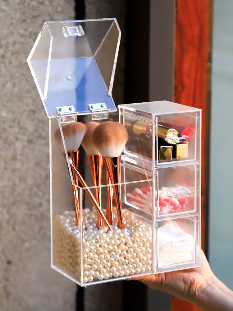 Clear Acrylic Makeup Brush & Jewelry Storage Box