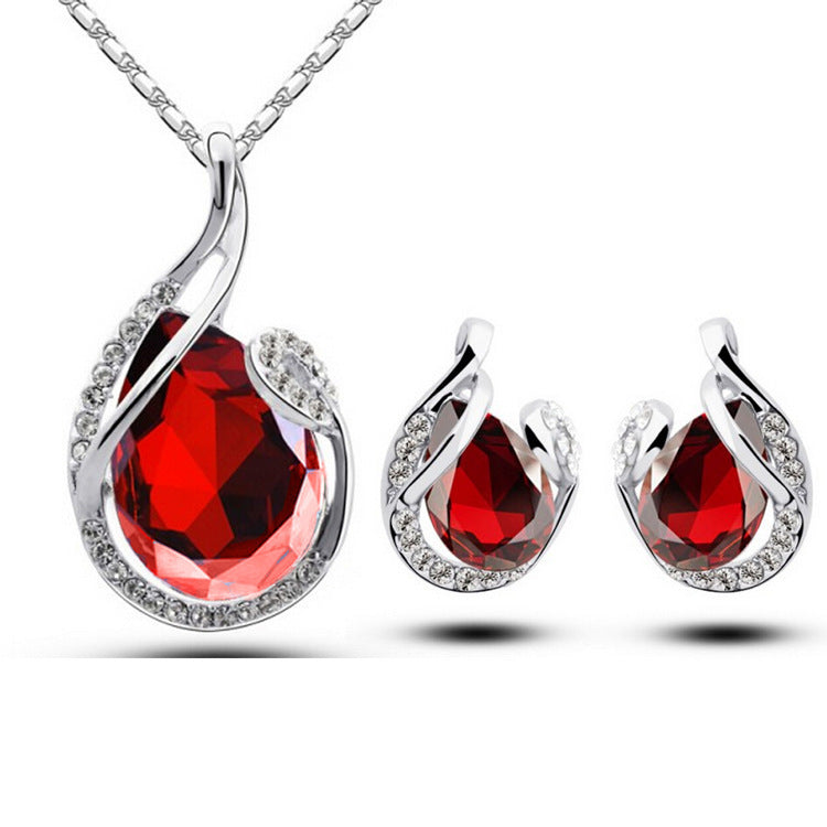 Elegant Water-Drop Rhinestone Necklace and Earrings Set