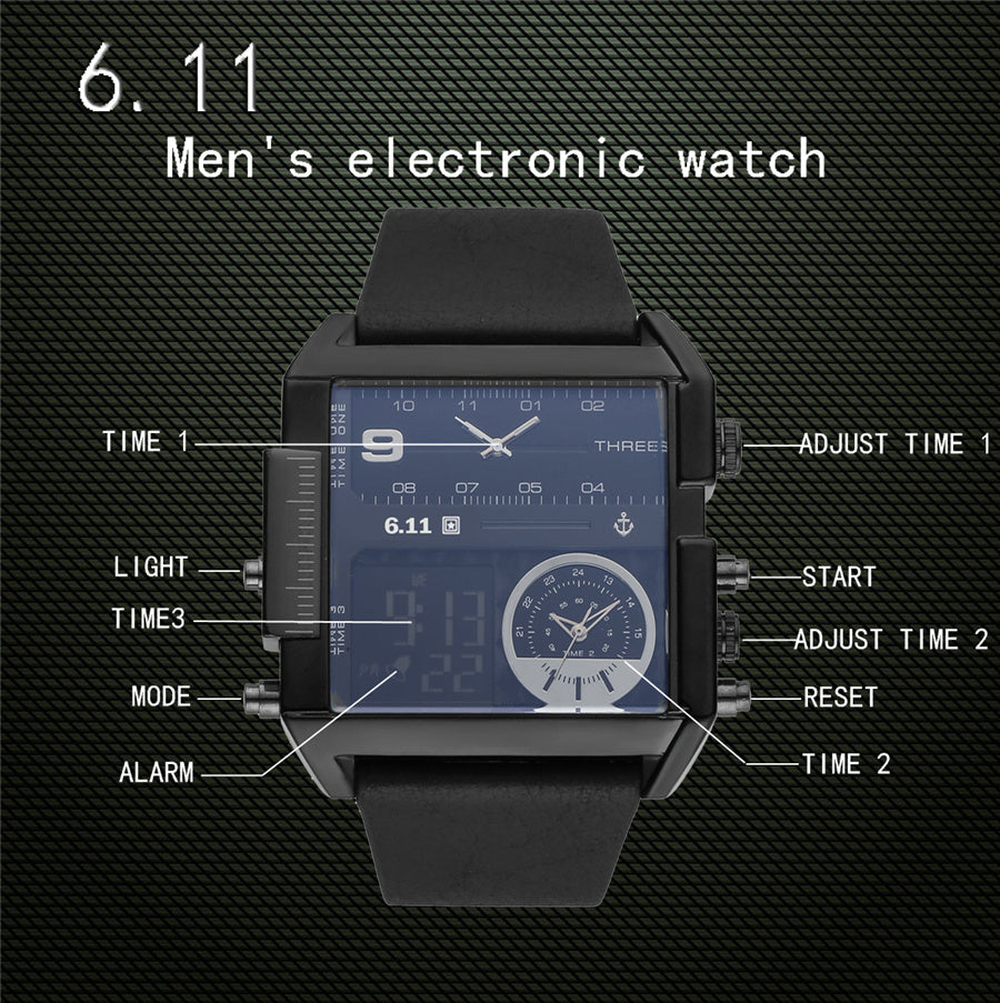 Waterproof Luminous Double Display Electronic Watch