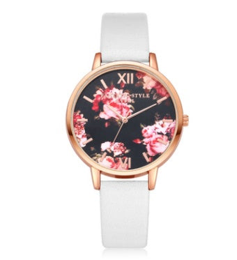 Charming Flower Dial Leather Strap Quartz Watch
