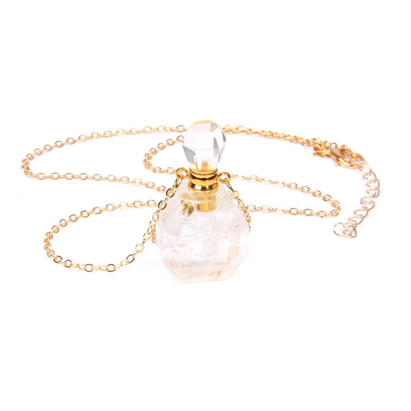 Crystal Perfume Bottle Pendant Necklace - Gold Plated Unisex Design