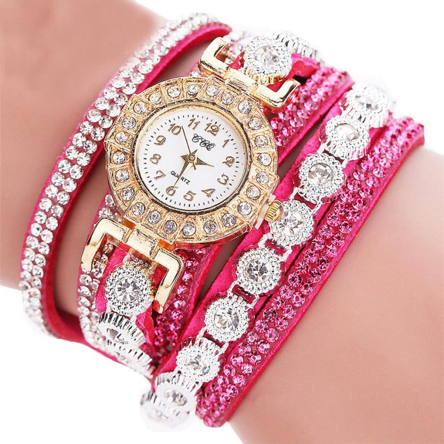 Fashionable Rhinestone PU Leather Bracelet Watch