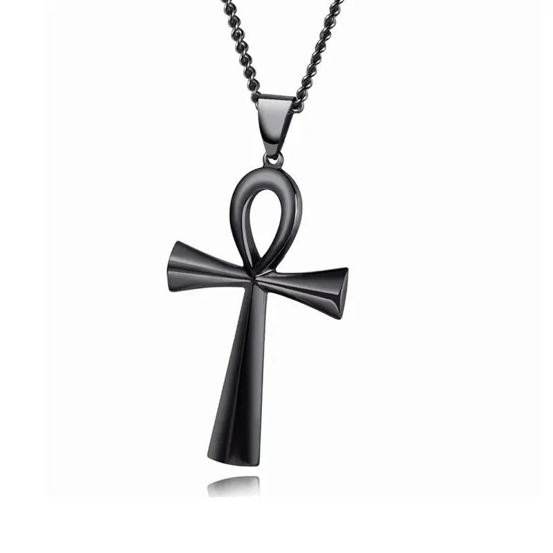 Men's Titanium Steel Ankh Cross Pendant Necklace