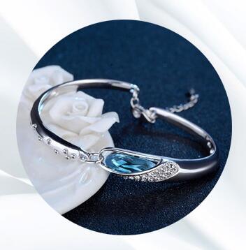 Adjustable Water Drop Bangle Bracelet 925 Sterling Silver Austrian Crystal
