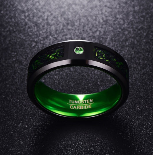 Rugged Matte Green Zircon Tungsten Carbide Men's Wedding Ring