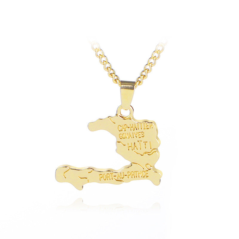 18K Gold Plated Haiti Map Pendant Necklace