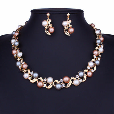 Multicolored Pearl Necklace and Earrings Set