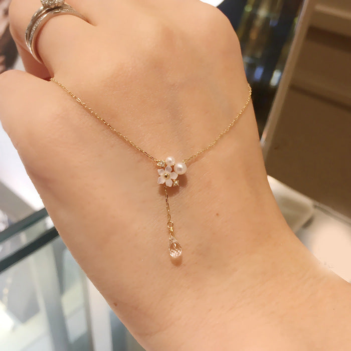 Glimmering Bloom K Gold Sterling Silver & Pearl Pendant Necklace