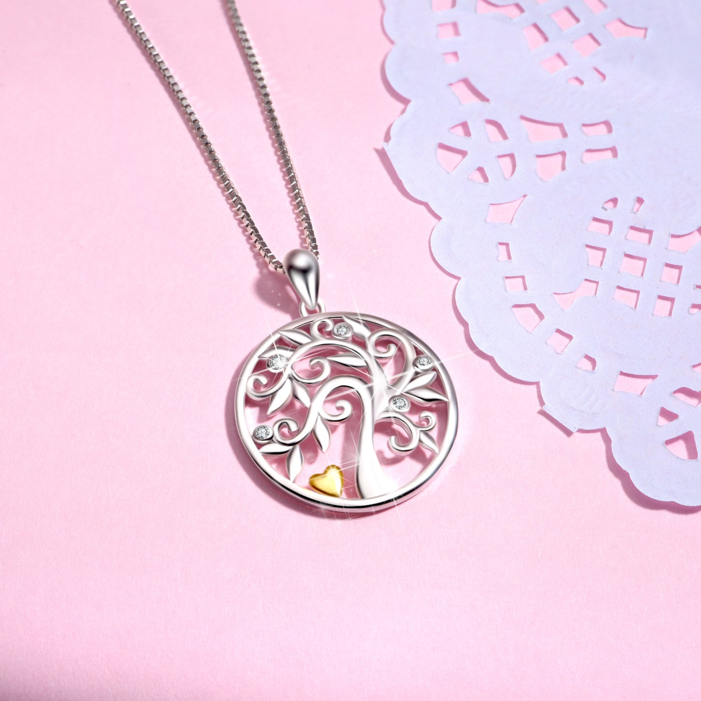 Hollow Out Life Tree Pendant Necklace 925 Sterling Silver Micro Inlaid Zircon