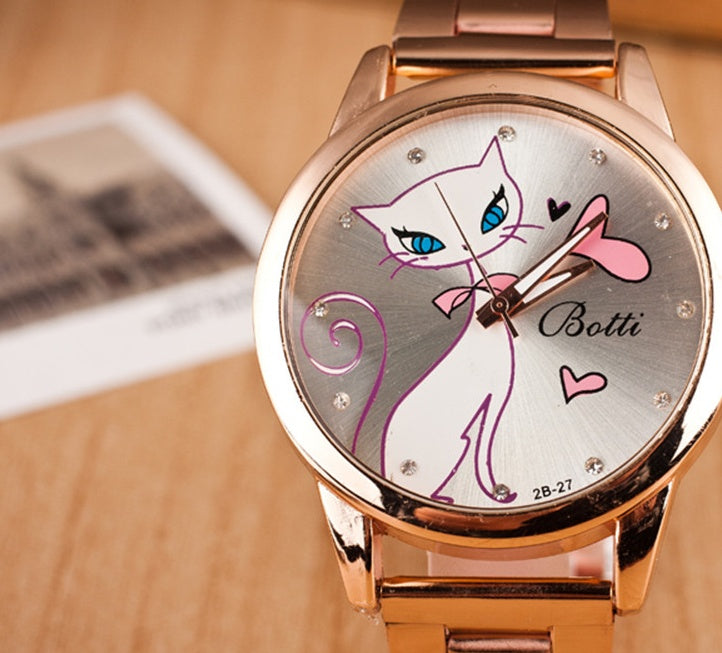 Elegant White Cat Alloy Quartz Watch