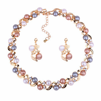 Multicolored Pearl Necklace and Earrings Set