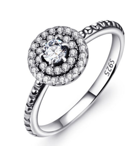 Gold-Plated 925 Sterling Silver Diamante Ring with Zircon Accents