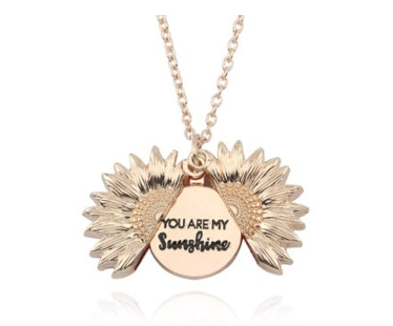 Sunflower Pendant Necklace with Engraved Message