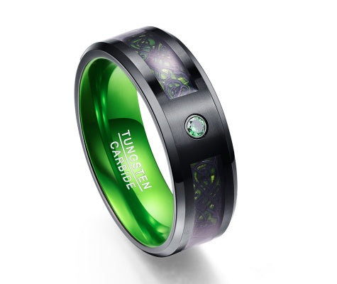 Rugged Matte Green Zircon Tungsten Carbide Men's Wedding Ring