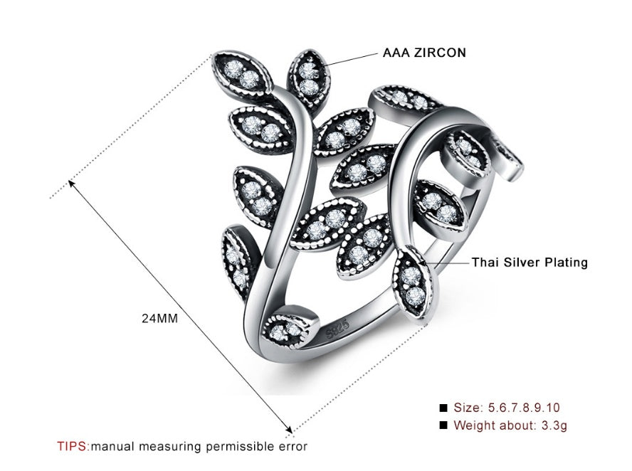 Vintage Tree Leaf CZ Diamond Ring
