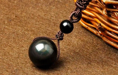 Natural Obsidian Rainbow Eye Good Luck Pendant Necklace