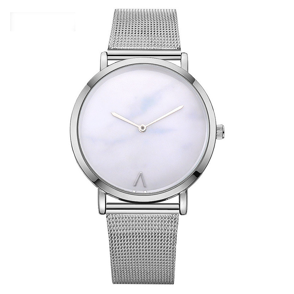 Chic Marble Dial Quartz Watch with Mesh Band