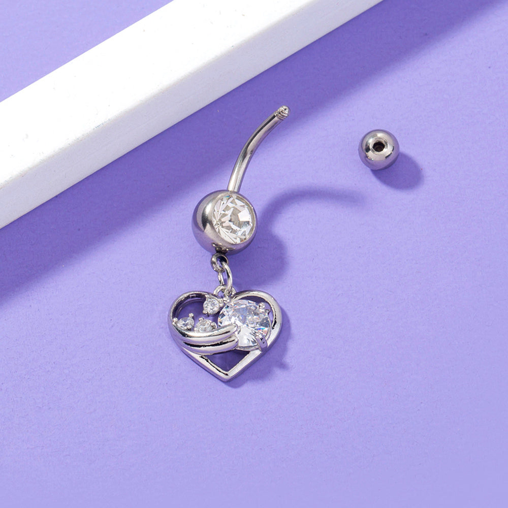 Elegant Heart Belly Button Ring in Stainless Steel