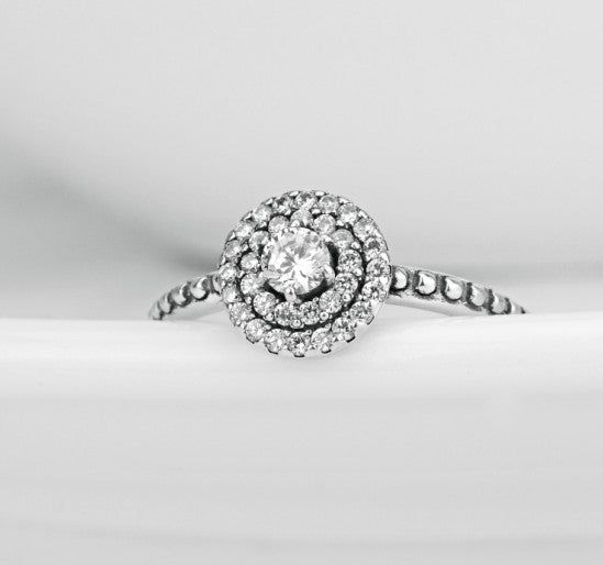 Gold-Plated 925 Sterling Silver Diamante Ring with Zircon Accents