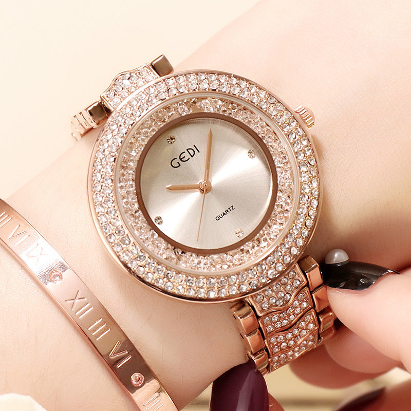 Elegant Women's Quartz Watch with Diamond-Accented Strap