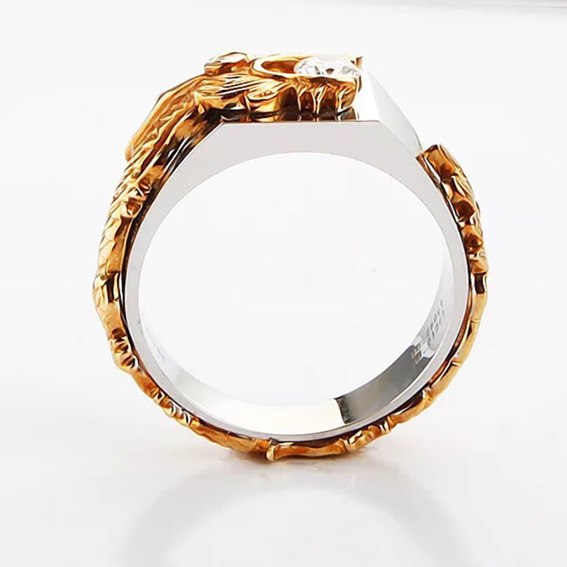 Men's Copper Dragon Zircon Punk Ring