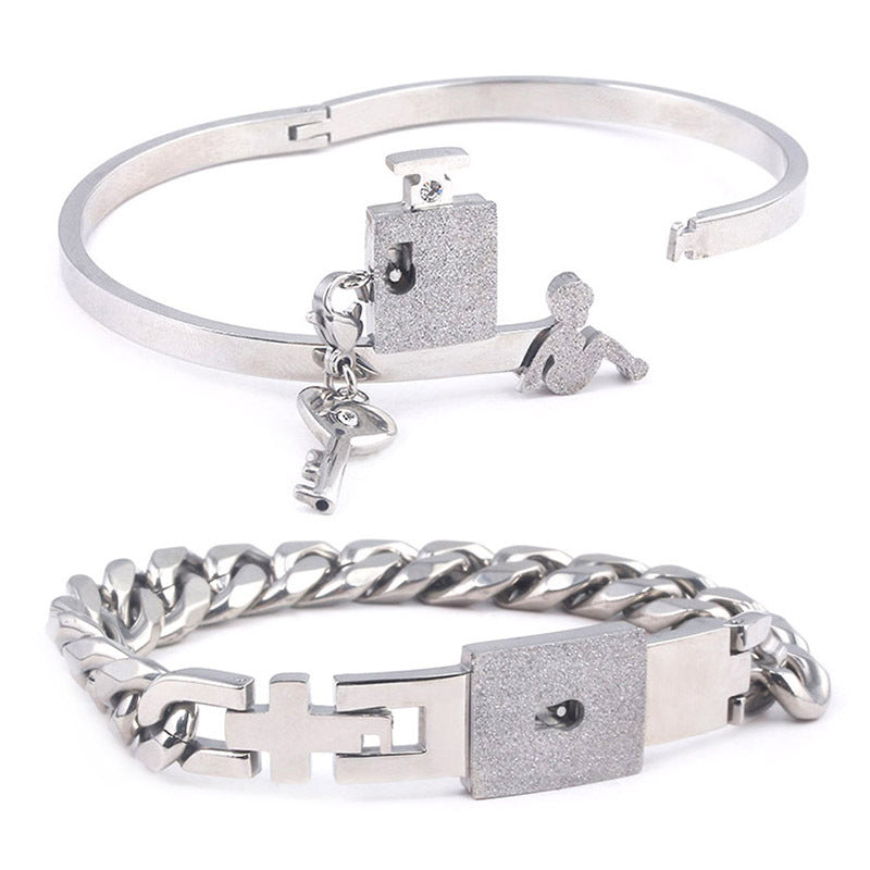 Fashionable Titanium Steel Couple Love Lock Jewelry Set