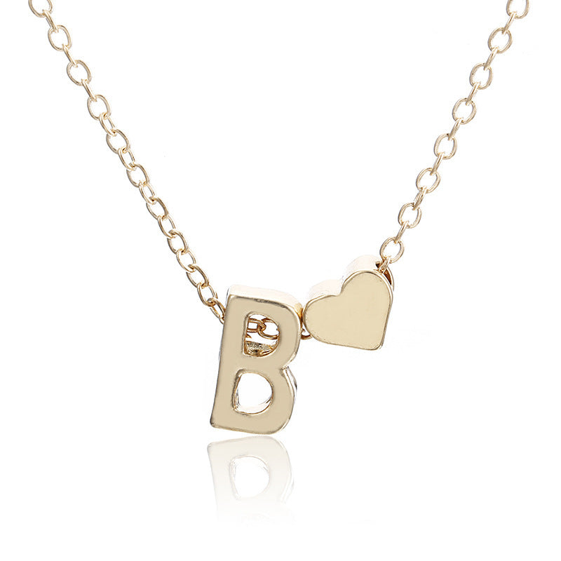 Peach Heart Shaped Initial Necklace - Gold & Silver Clavicle Chain Pendant