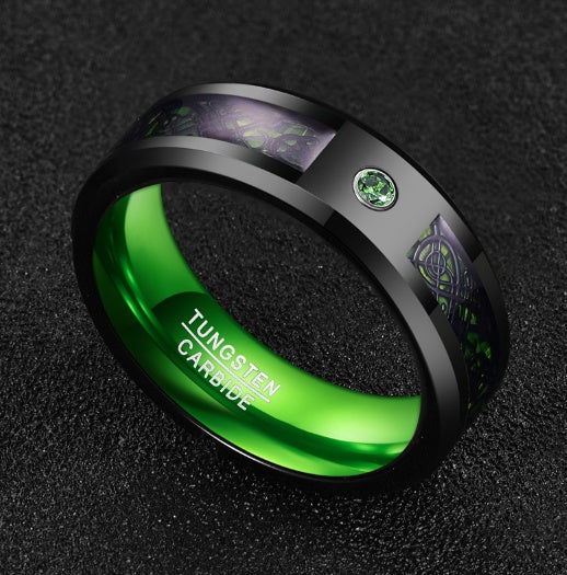 Rugged Matte Green Zircon Tungsten Carbide Men's Wedding Ring