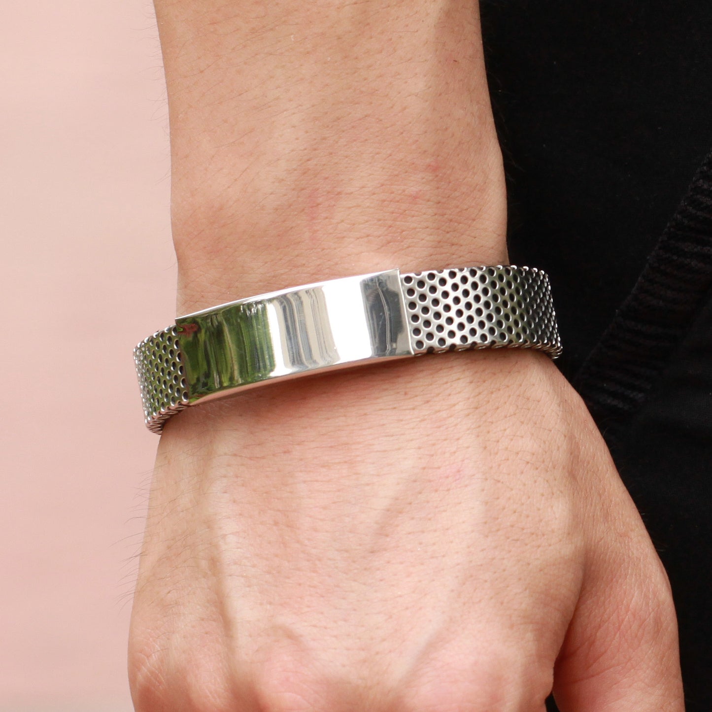 Men's Black Rubber & Stainless Steel Bracelet
