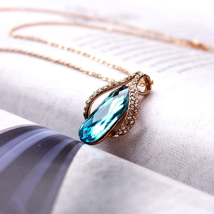 Gold-Plated Teardrop Crystal Pendant & Earring Set