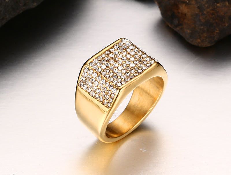 Men's Gold Stainless Steel Crystal Ring