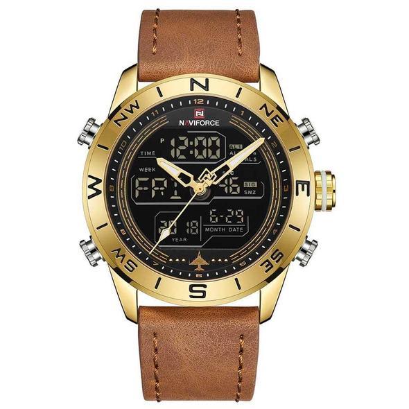 NAVIFORCE 9144 Men's Gold Sport LED Analog Digital Watch