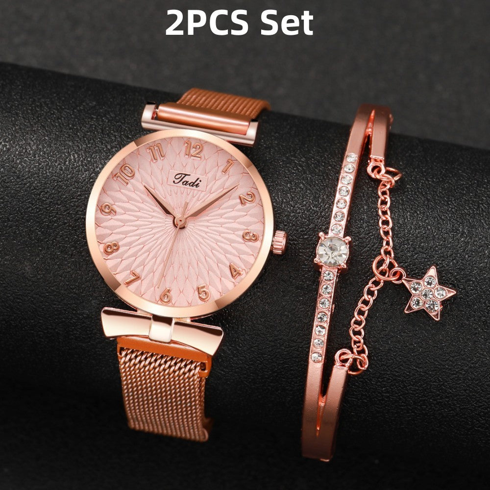 Stylish Rose Gold Quartz Watch & Bracelet Set