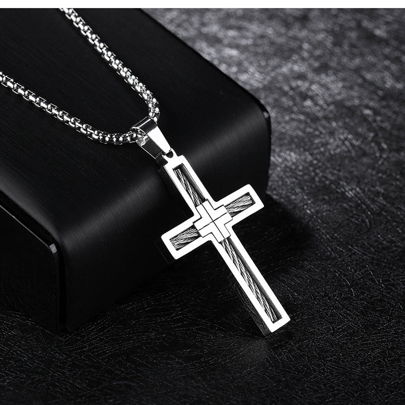 Men's Titanium Steel Wire Cross Pendant Necklace