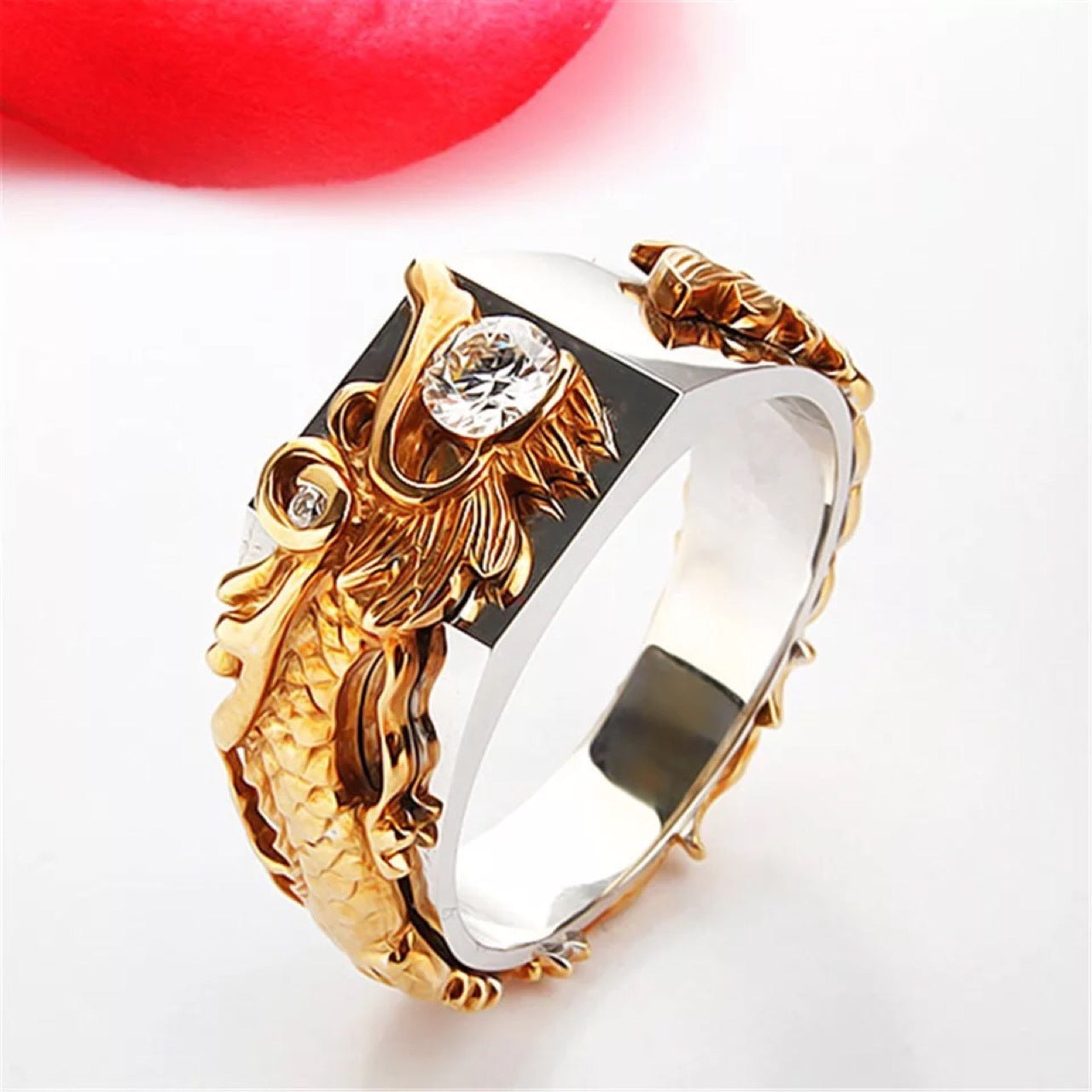Men's Copper Dragon Zircon Punk Ring