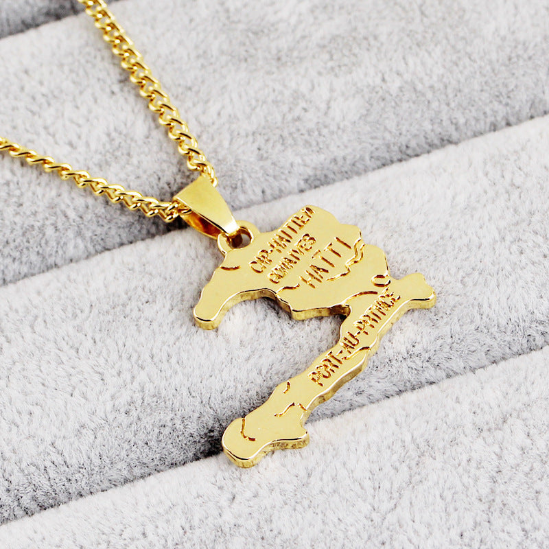 18K Gold Plated Haiti Map Pendant Necklace