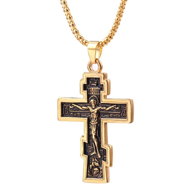 Elegant Two-Tone Cross Pendant Necklace
