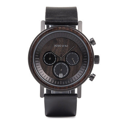 Handcrafted Wood & Stainless Steel Chronograph Watch