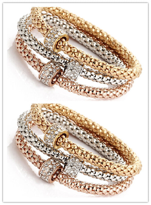 Tricolor Stretch Popcorn Chain Bracelet Set