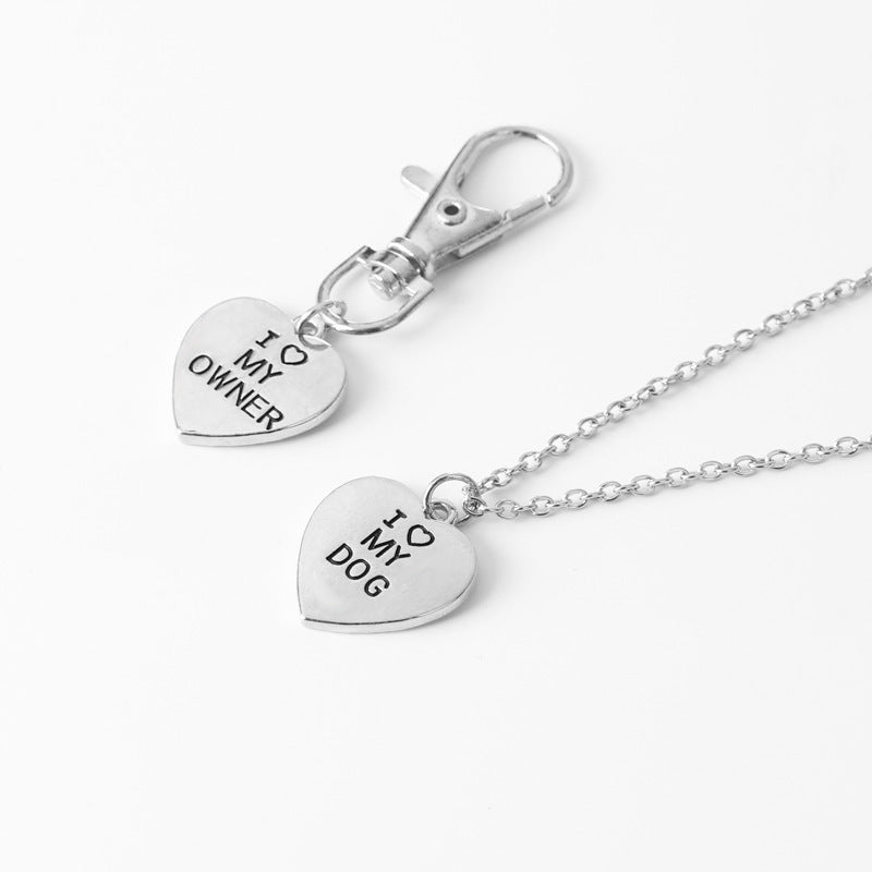 "I Love My Dog" Bone & Heart Necklace Set