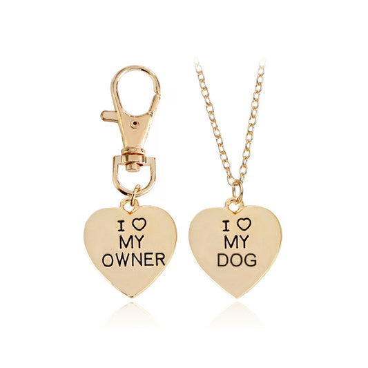 "I Love My Dog" Bone & Heart Necklace Set