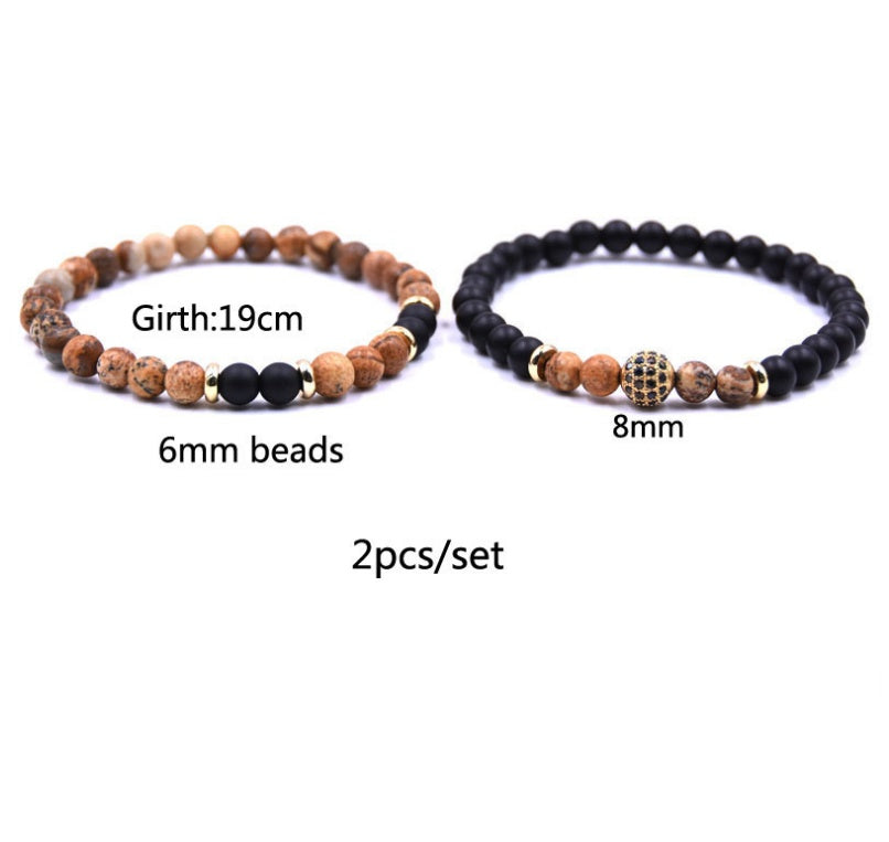 Earthy & Elegant: Natural Stone Bracelet Set with Zircon Accents