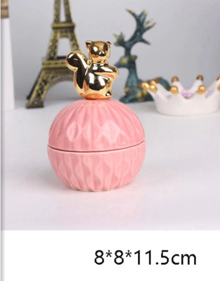Pink Ceramic Jewelry Storage Box with Dustproof Cover