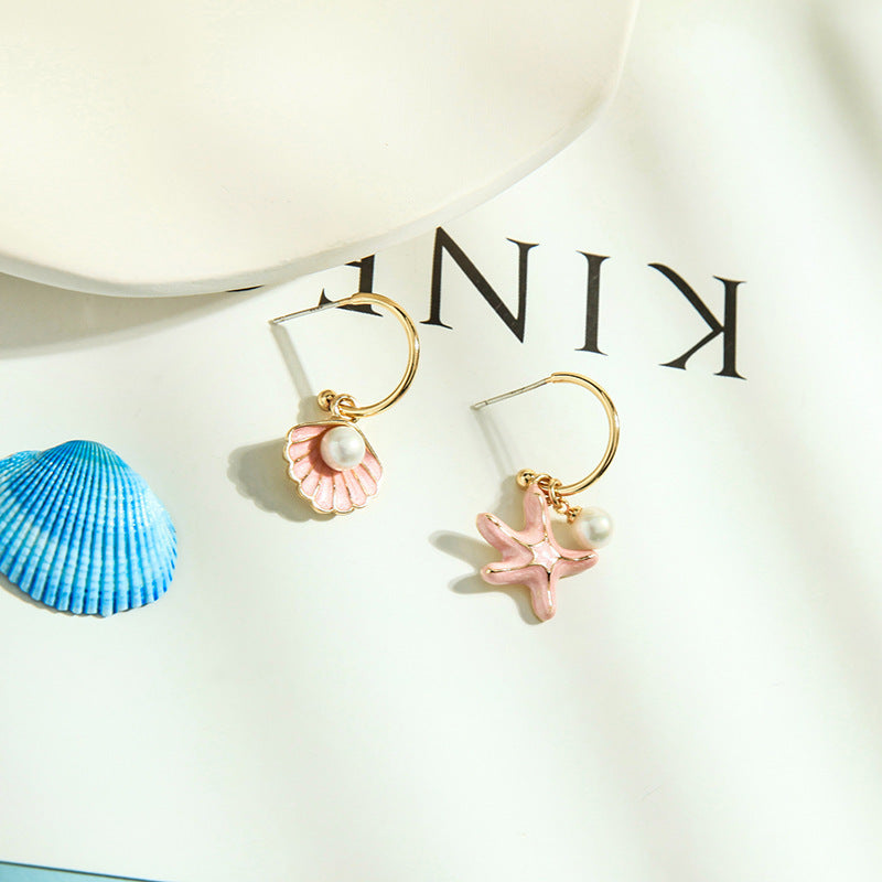 Colorful Shell Pearl Drop Earrings