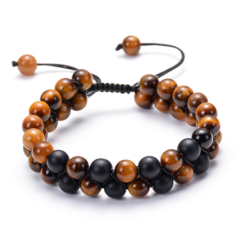 Striking Tiger Eye & Matte Black Agate Couple Bracelets
