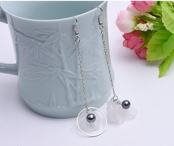 Ethereal Bloom: 4" Vintage Natural Shell Flower Dangle Earrings