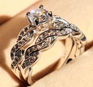 Silver Toned Couple Wedding Ring Set