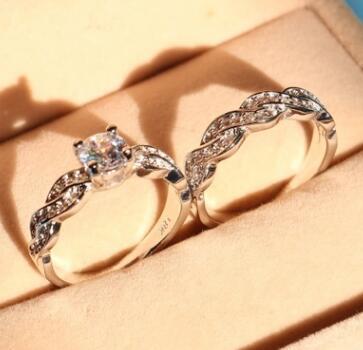 Silver Toned Couple Wedding Ring Set
